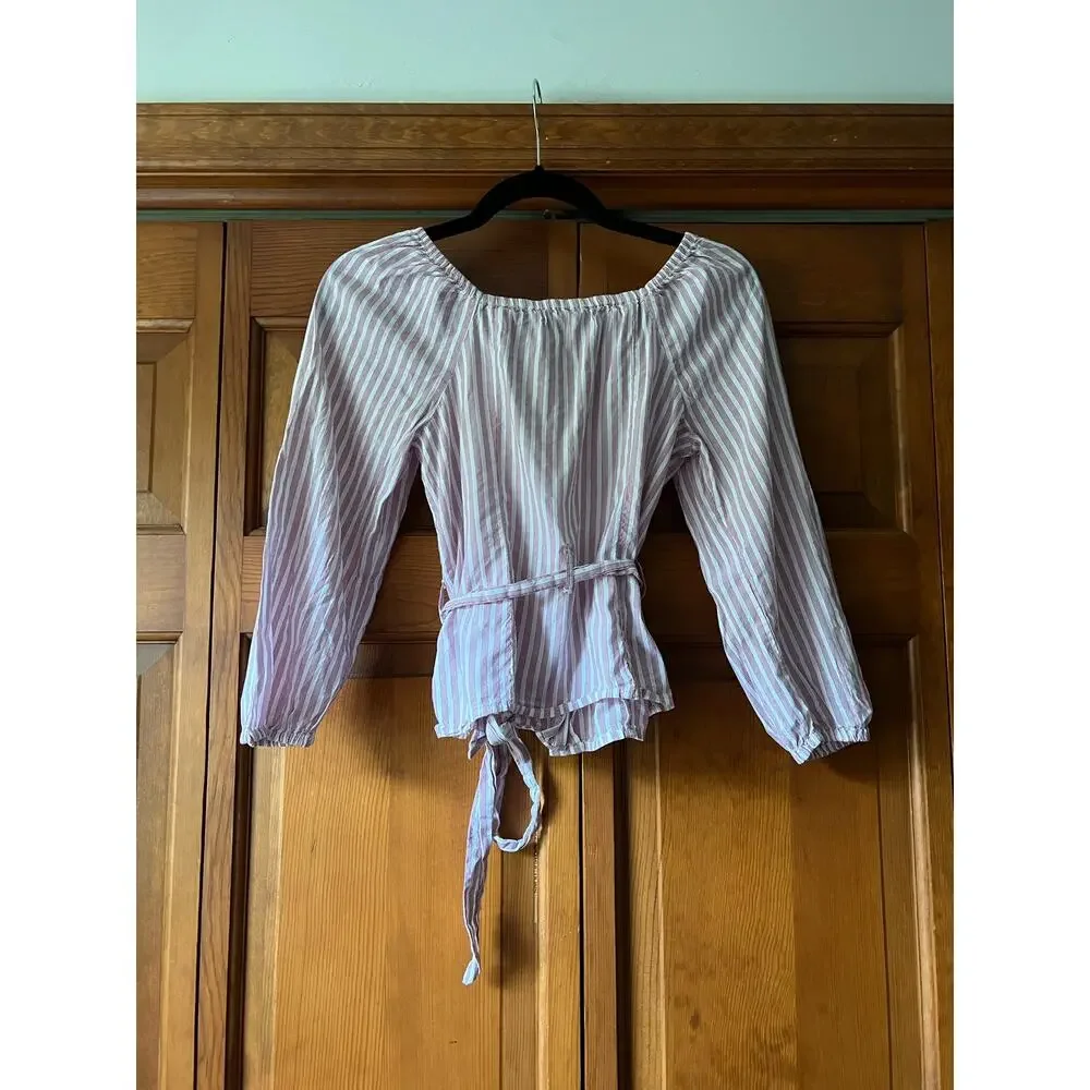 Abercrombie & Fitch Women's Striped Button Front Blouse Top V Neck Red White XS